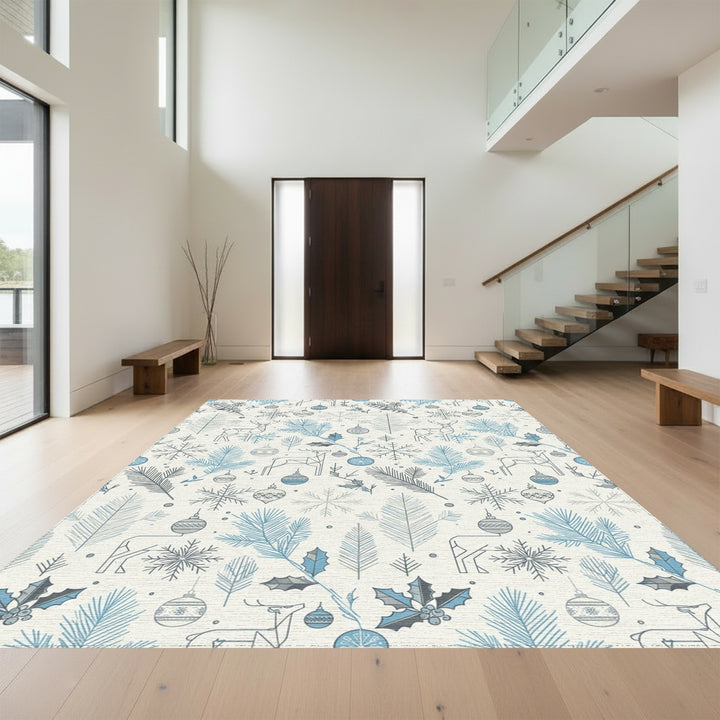 Winter Deer Snowflakes Holly Christmas Ornament Rug