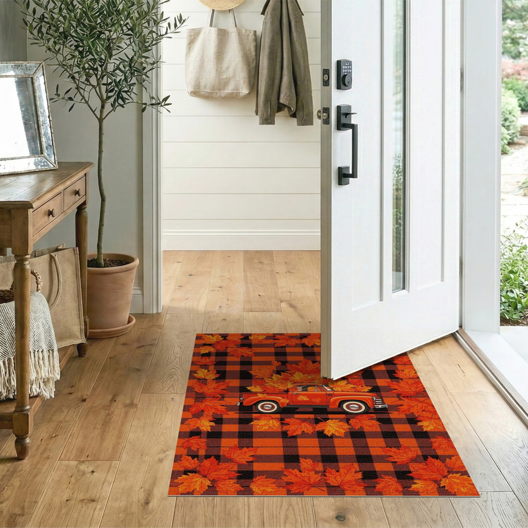Vintage Orange Truck Fall Leaves Area Rug