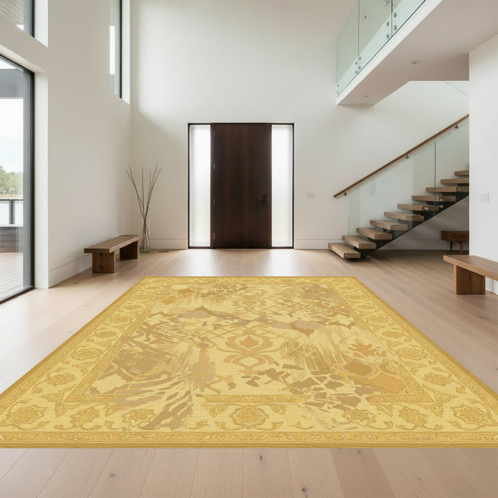 Golden Beige Abstract Damask Rug