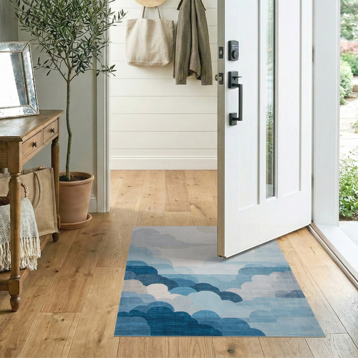 Blue Cloud Layered Washable Area Rug