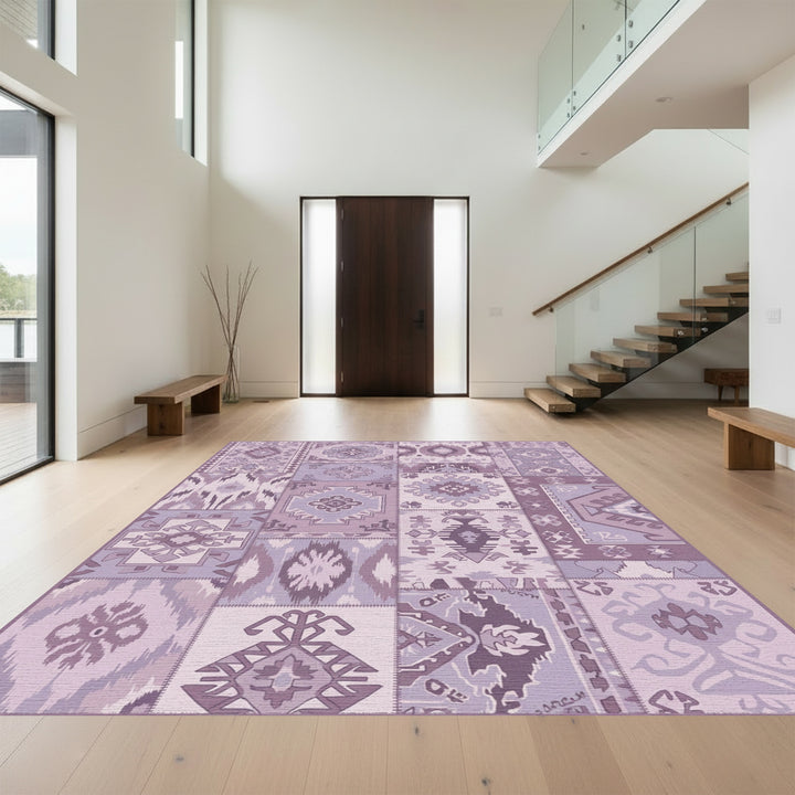 Patchwork Purple Geometric Kilim Rug