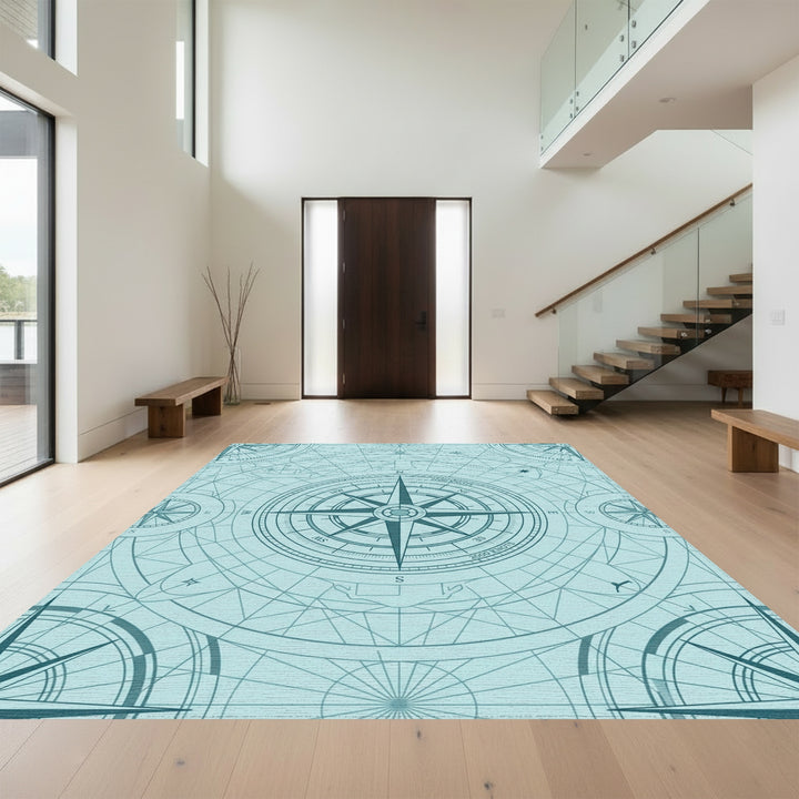 Aqua Vintage Compass Rose Map Rug