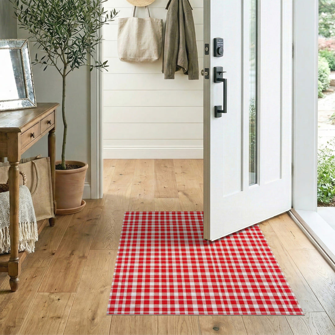 Red Checkered Rustic Area Rug