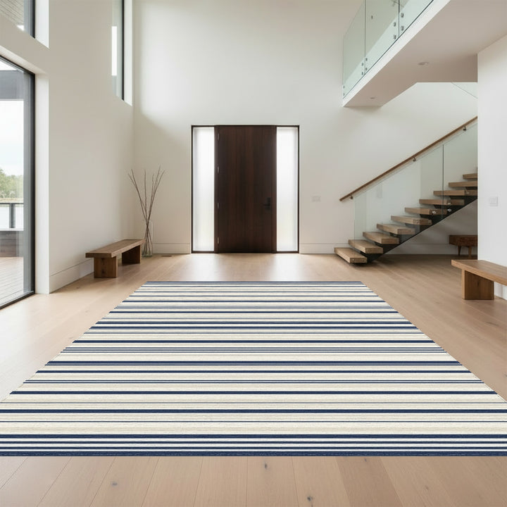 Navy Beige Thin Stripe Rug