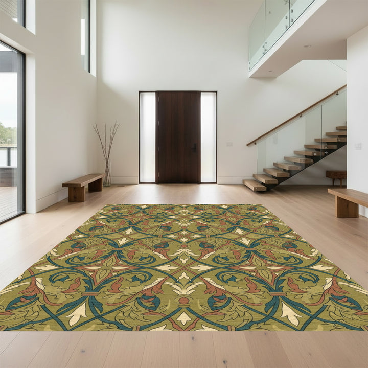 Olive Green Floral Interlace Rug