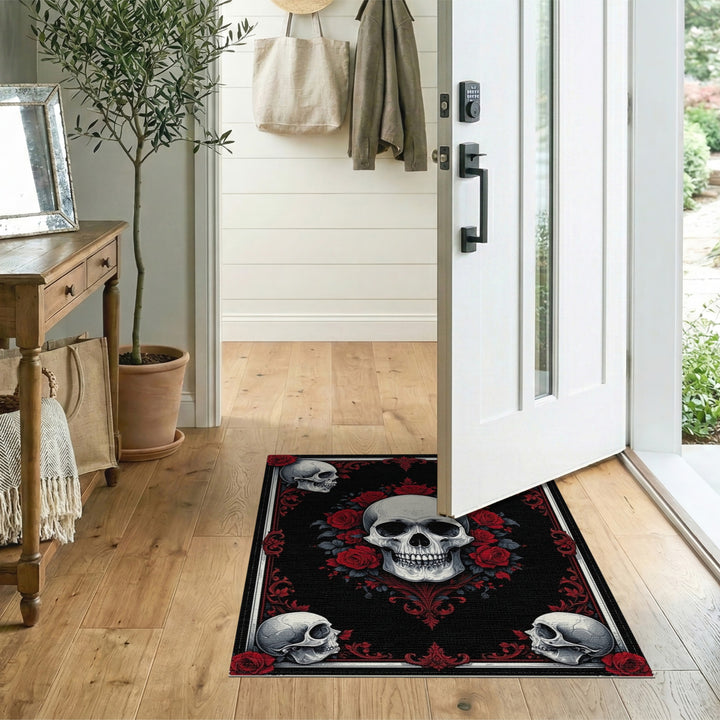 Gothic Skull and Rose Area Rug