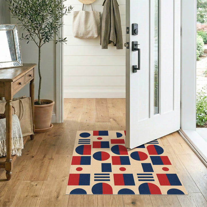 Bold Red Navy Geometric Area Rug