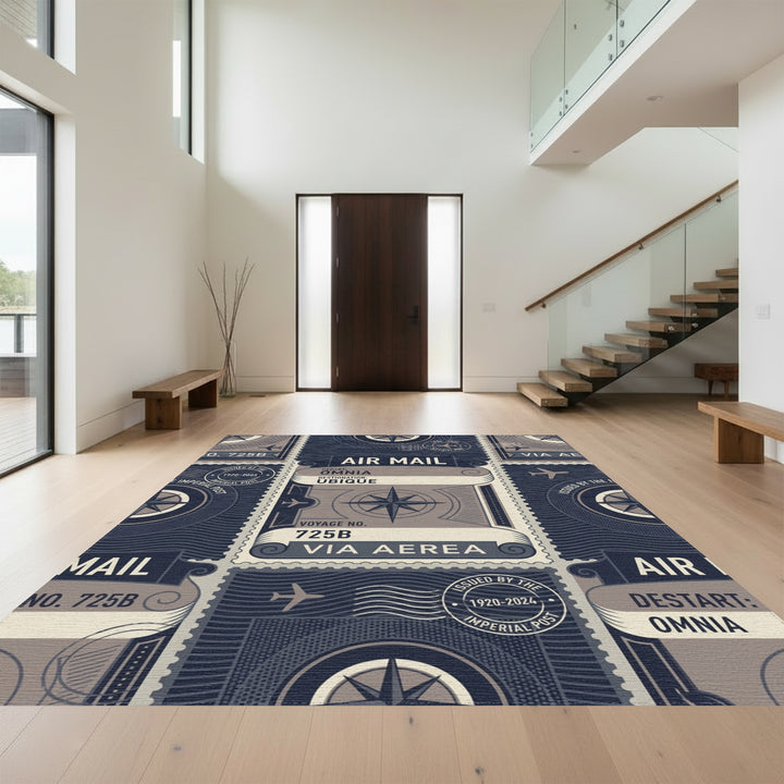 Vintage Air Mail Stamp Compass Rug