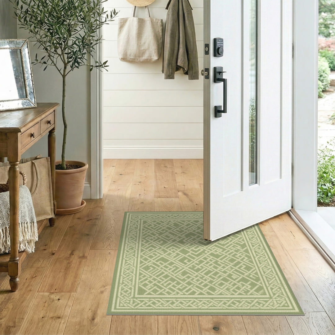 Sage Green Geometric Maze Area Rug