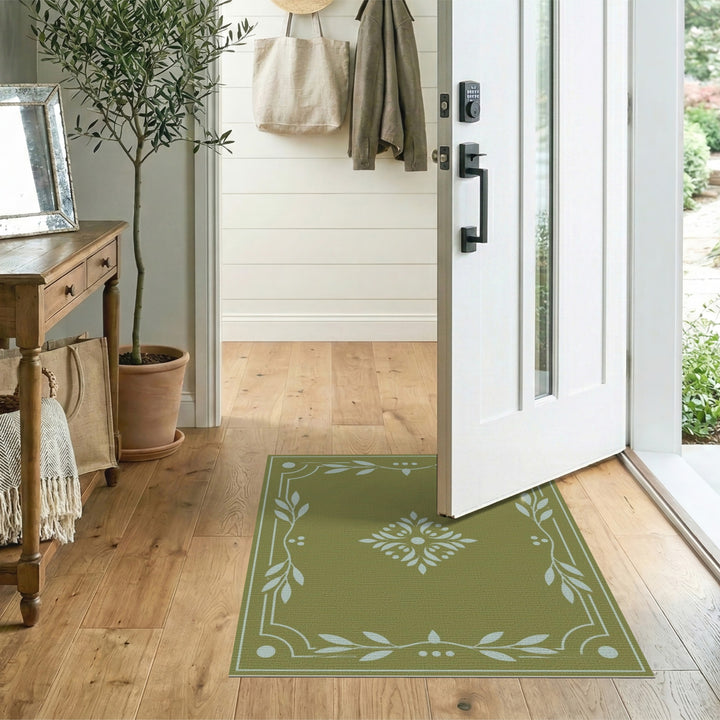 Green Floral Vintage Area Rug