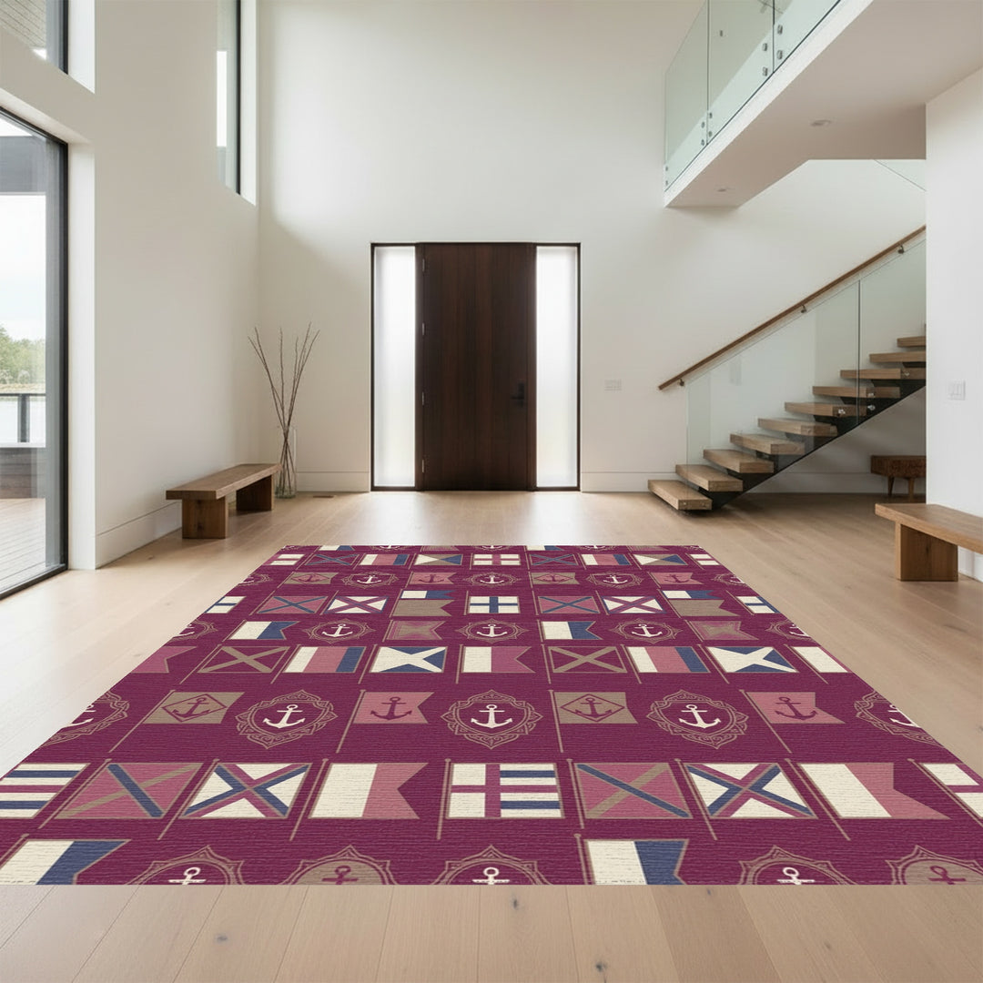 Nautical Flags Crimson Anchor Collage Rug
