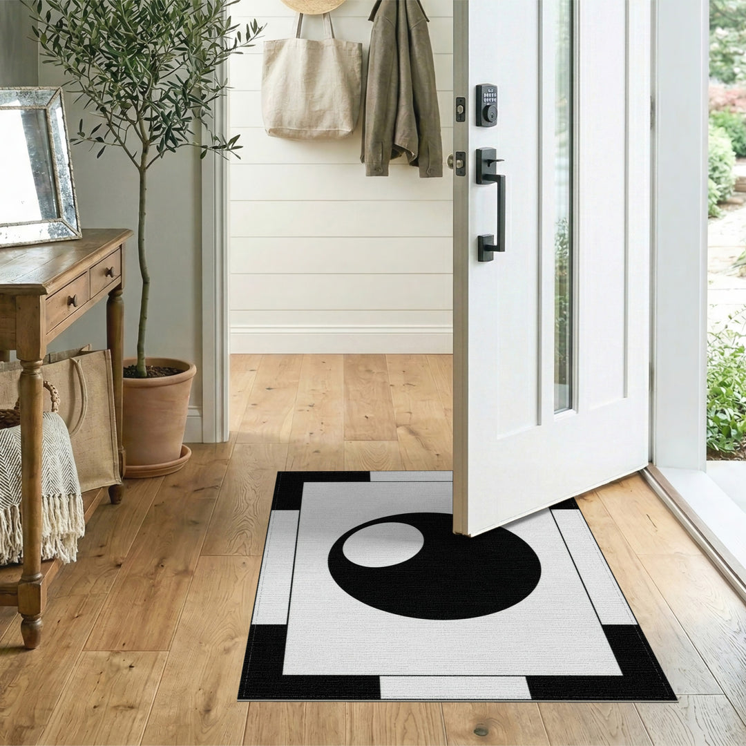 Circle Geometric Modern Black White Geometric Circle Area Rug