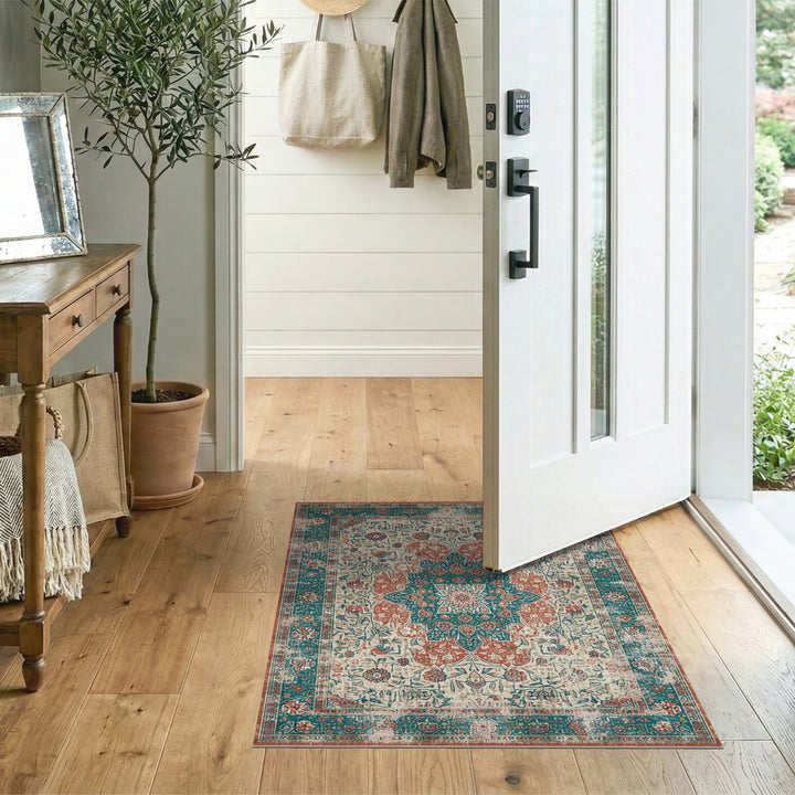 Teal Medallion Distressed Vintage Area Rug