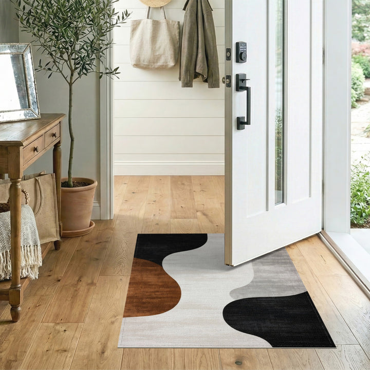Black and White Abstract Area Abstract Wave Black White Area Rug