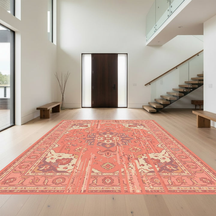 Coral Floral Medallion Kilim Rug