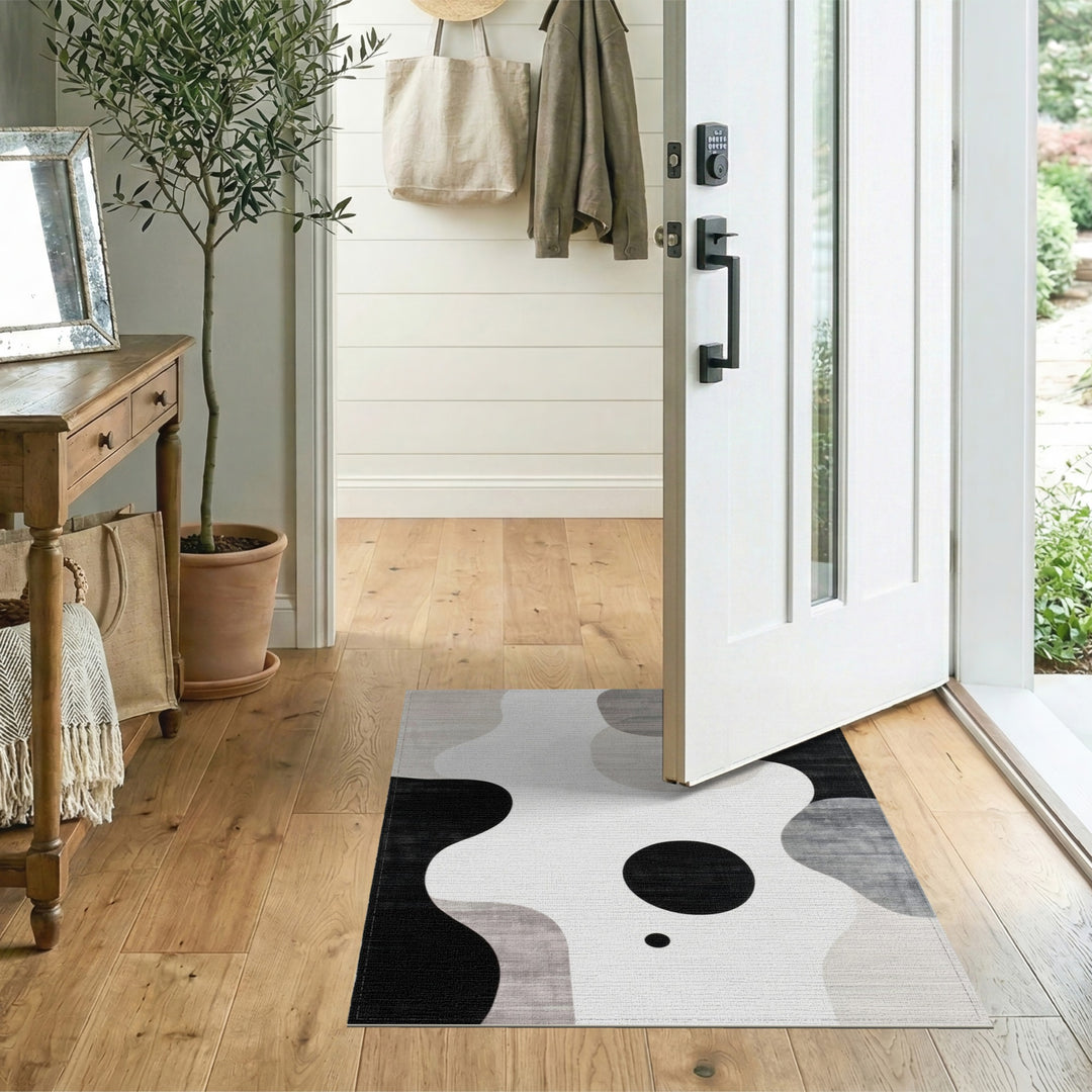 Black White Abstract Wave Area Rug