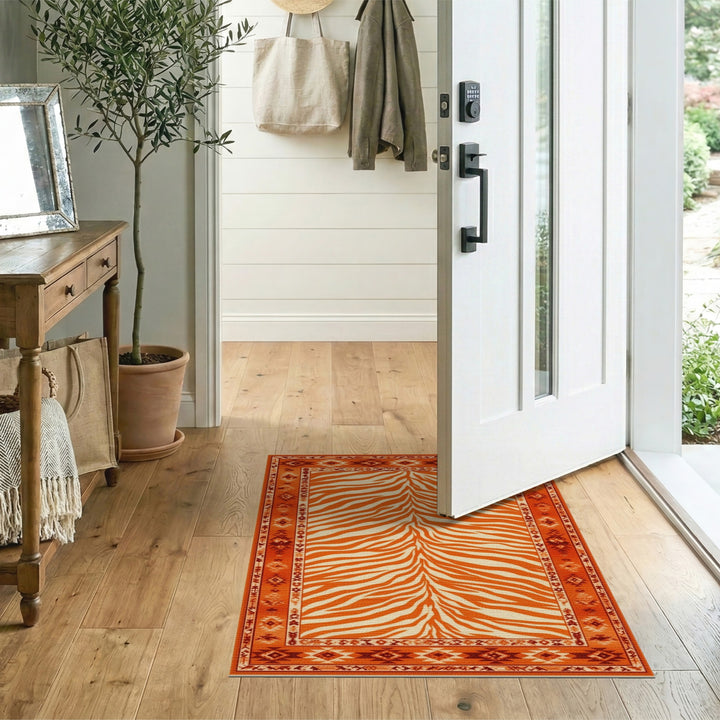 Orange Zebra Print Southwestern Area Rug