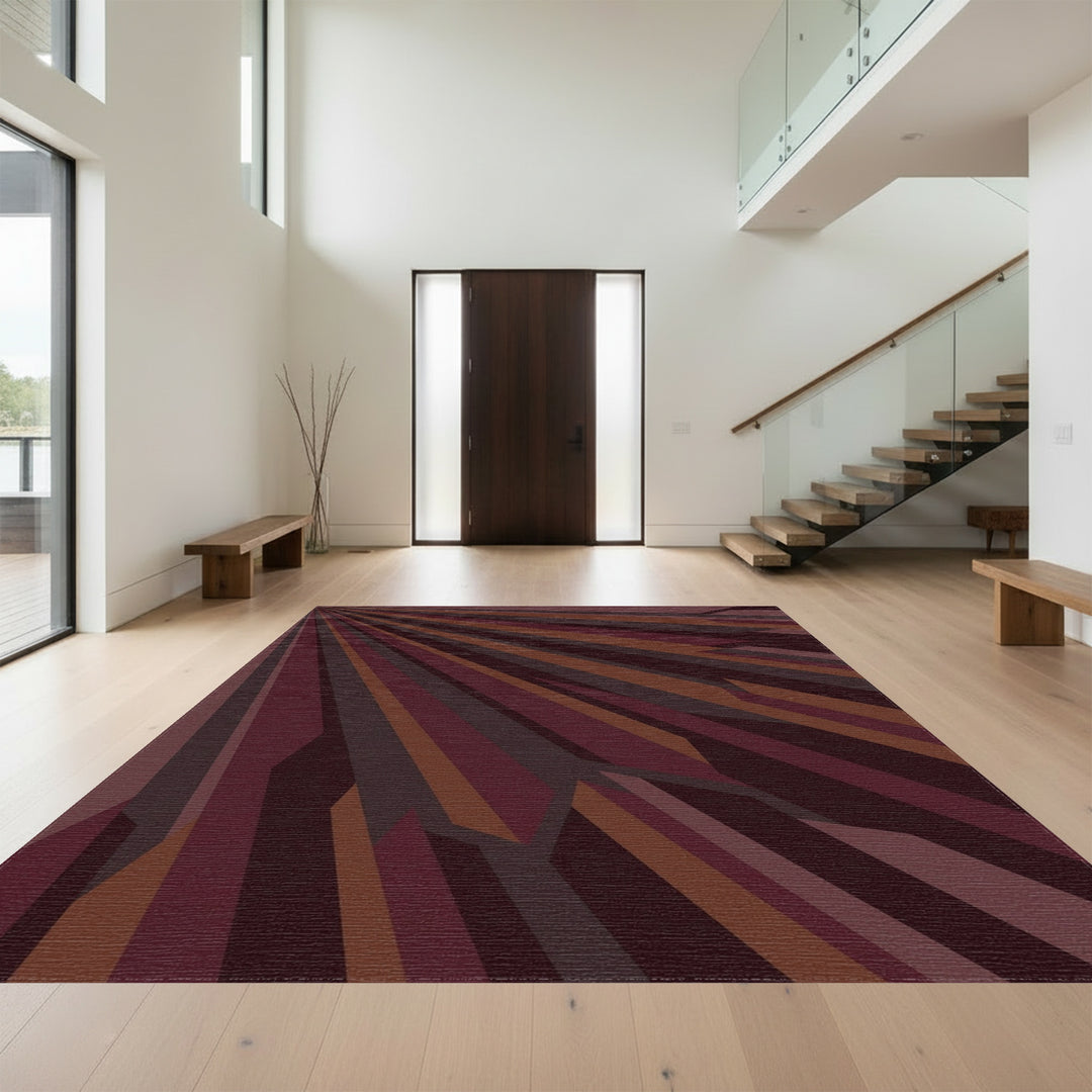 Deep Burgundy Abstract Splayed Stripes Rug