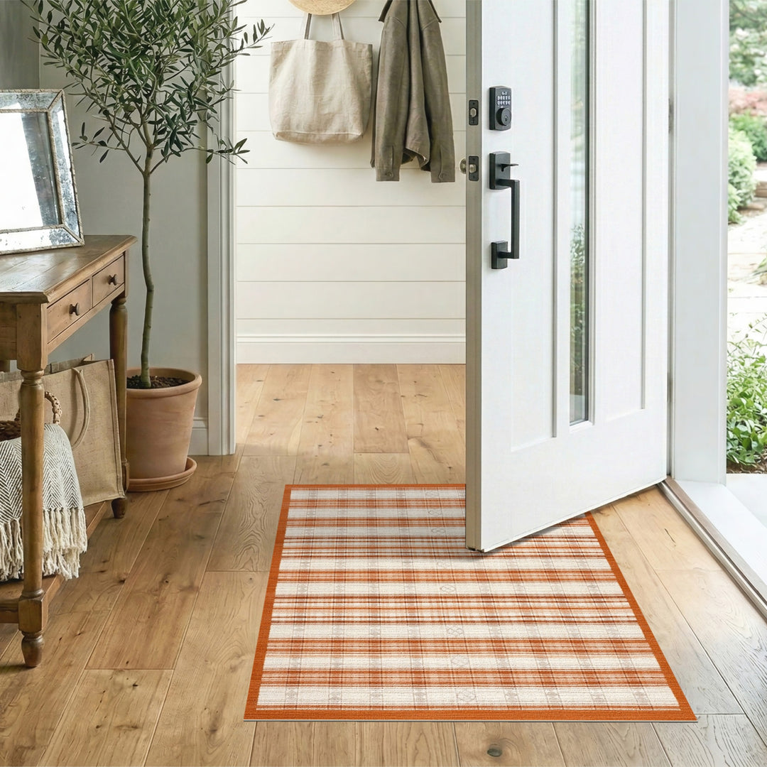 Orange Plaid Farmhouse Area Rug