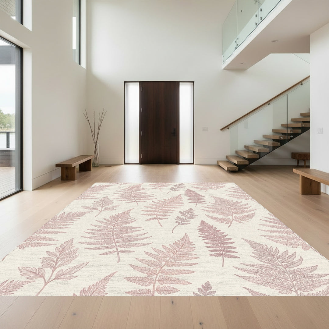 Pale Rose Fern Botanical Collage Rug