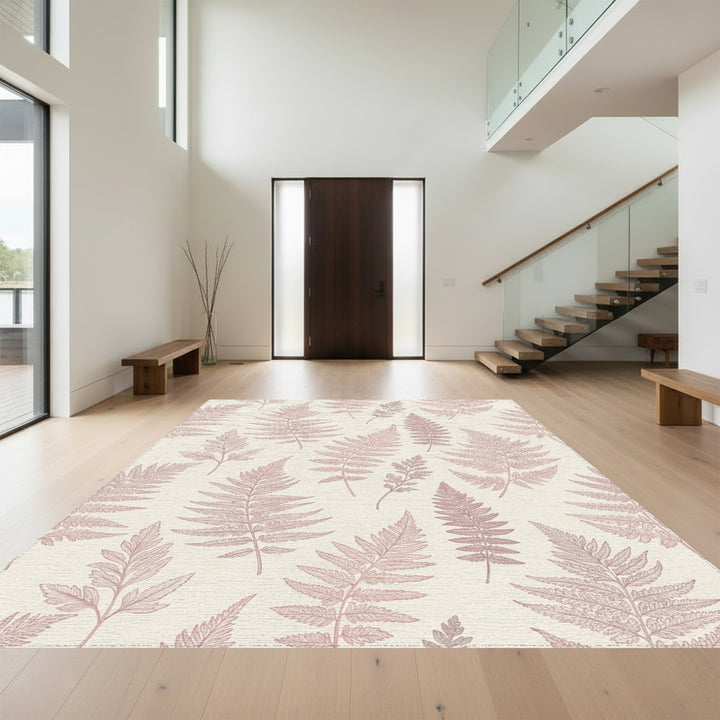Pale Rose Fern Botanical Collage Rug
