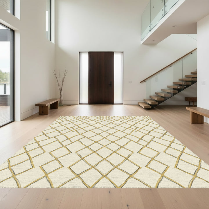 Cream and Gold Interlocking Diamonds Rug