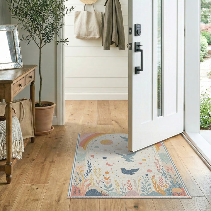 Boho Rainbow Birds Multi-Color Area Rug