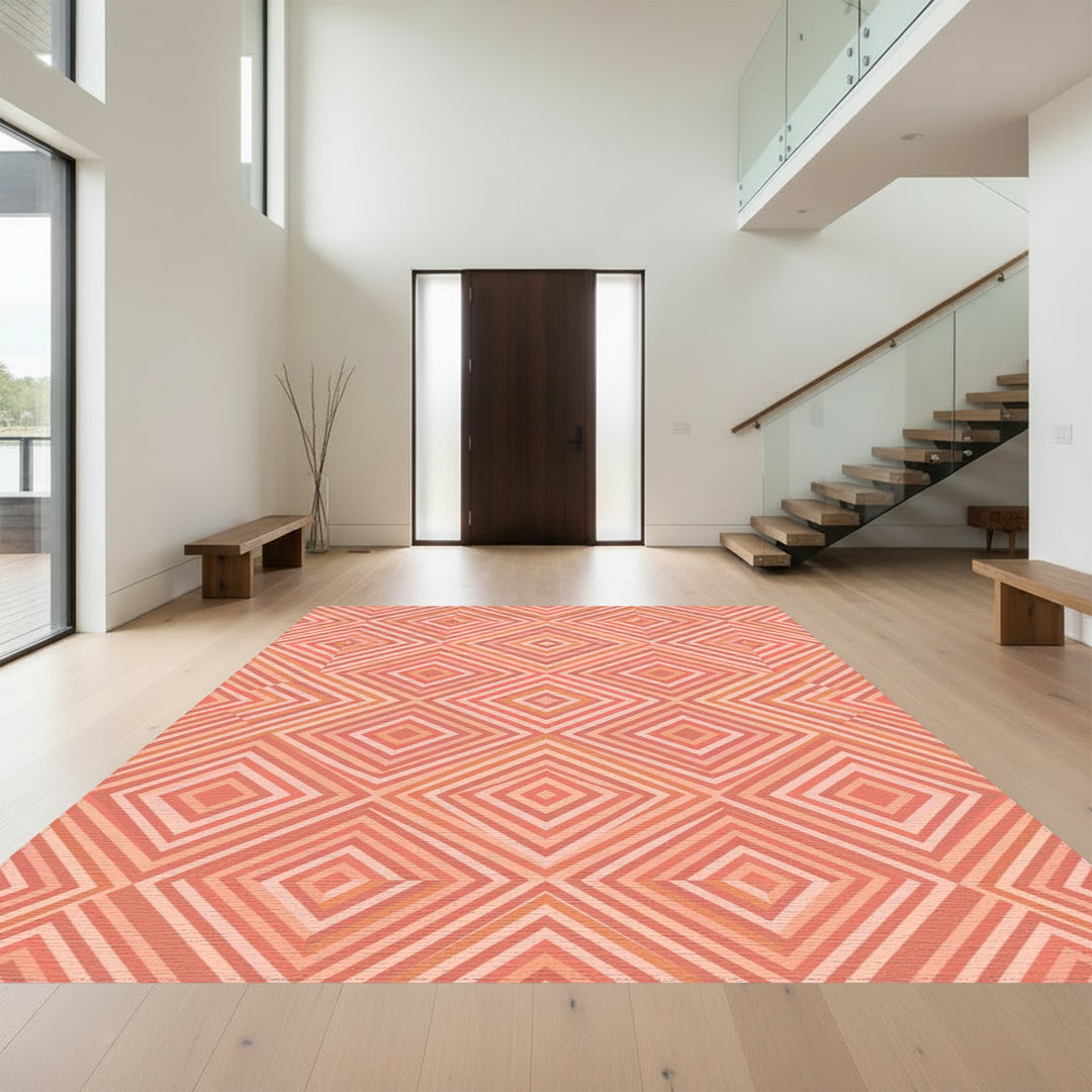 Coral Diamond Geometric Inlay Rug