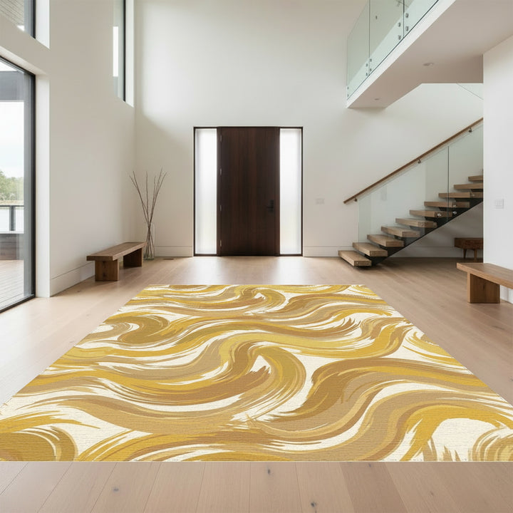 Golden Earthy Swirl Brushstroke Rug