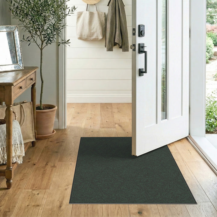 Dark Green Leafy Floral Area Rug