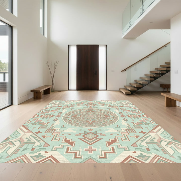Ancient Sun Calendar Geometric Medallion Rug