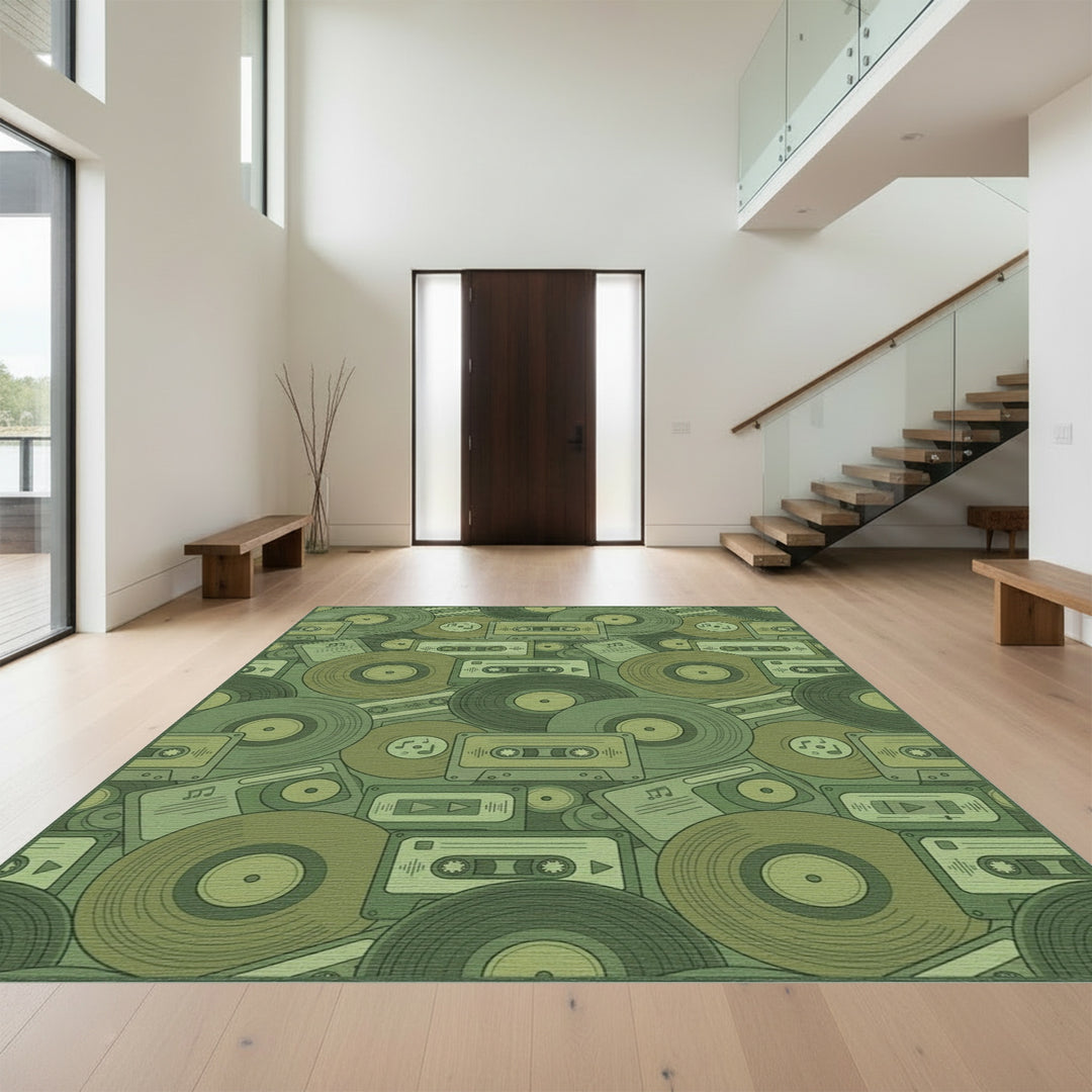 Retro Vinyl Cassette Tape Collage Rug