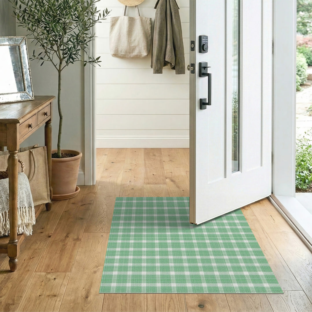 Geometric Modern Checkered Green Checkered Washable Area Rug