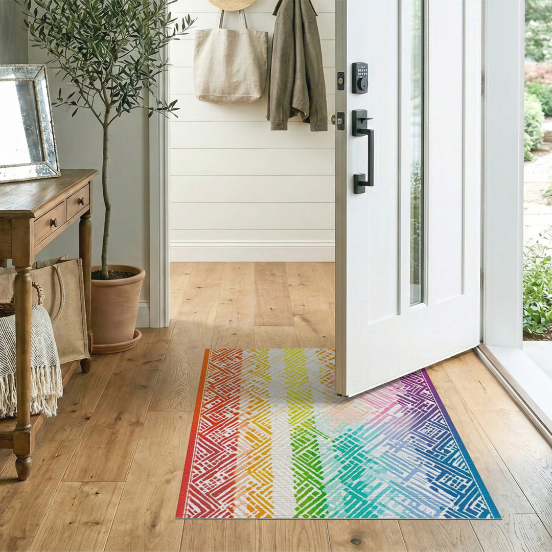 Vibrant Geometric Modern Vibrant Rainbow Geometric Area Rug
