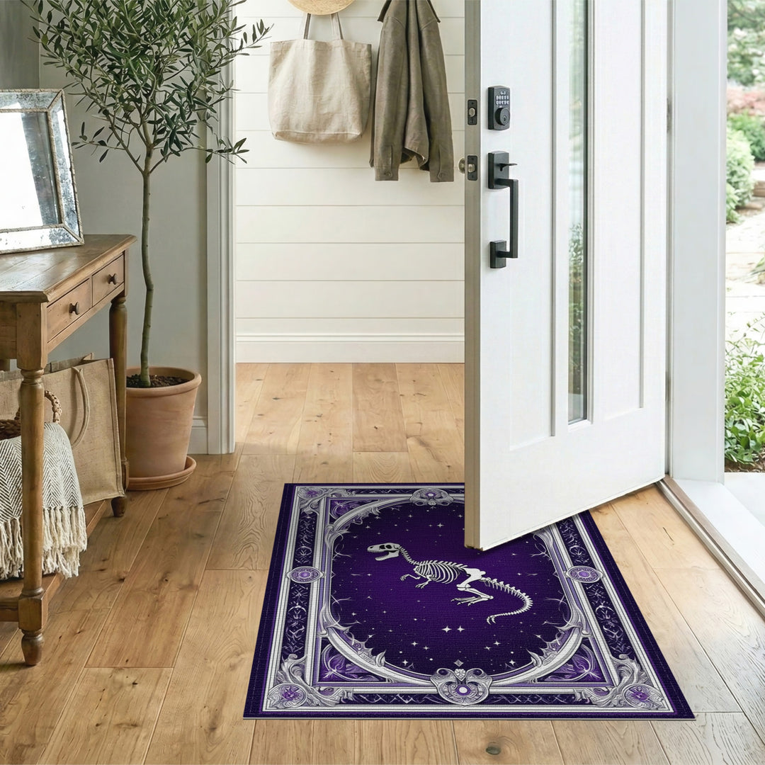 Starry Purple T-Rex Skeleton Area Rug