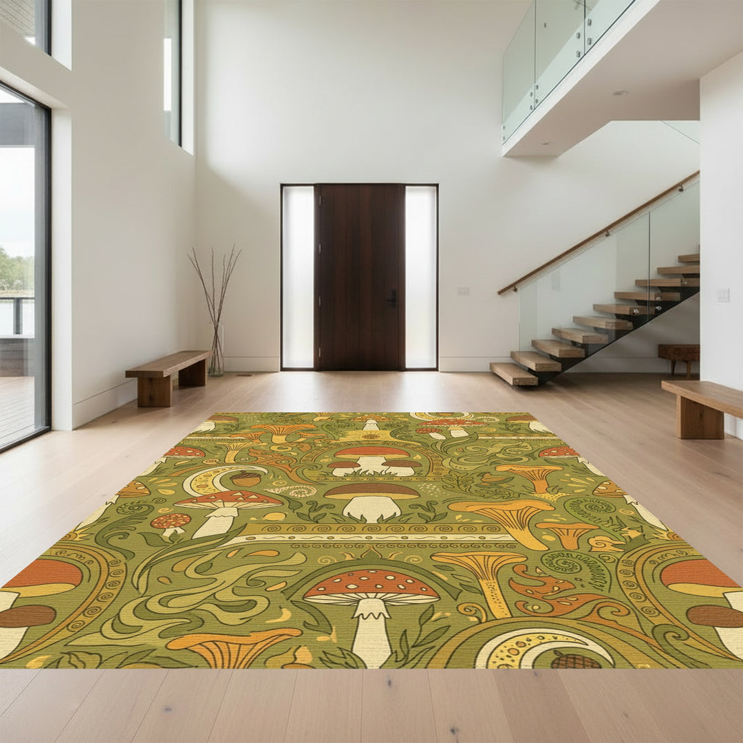 Forest Mushroom Medallion Swirl Rug