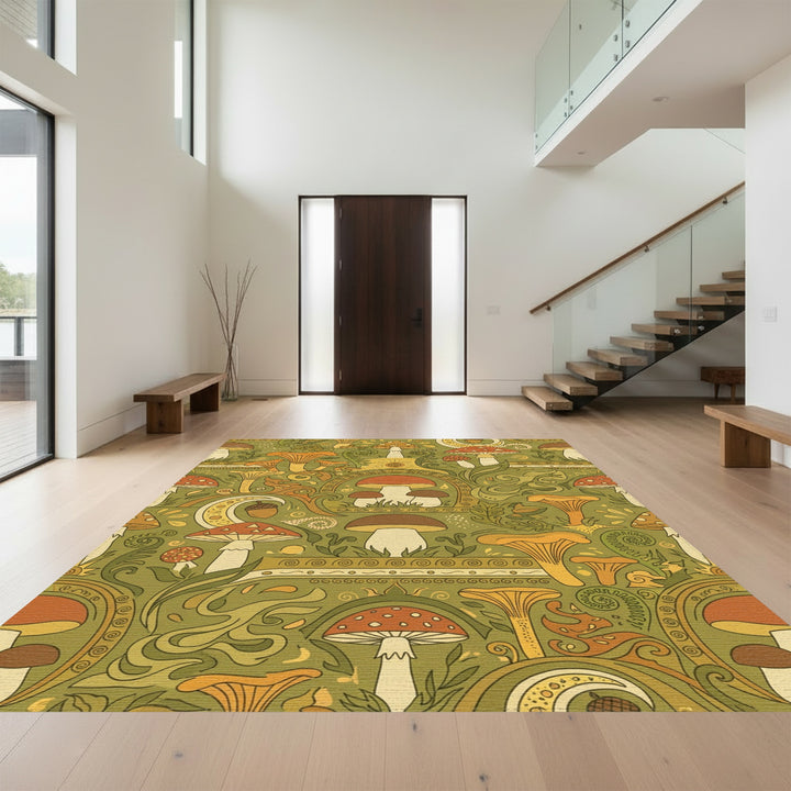 Forest Mushroom Medallion Swirl Rug