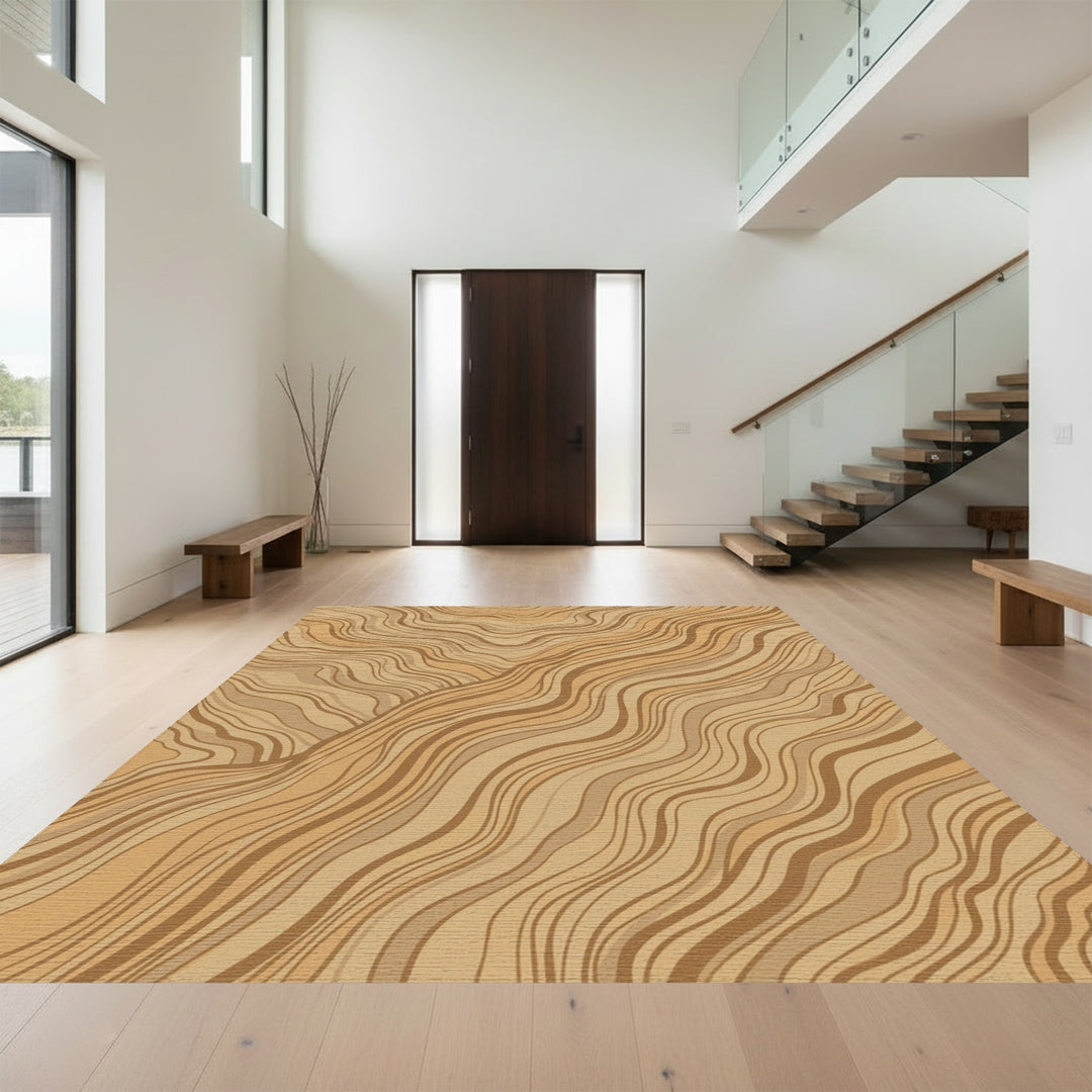 Golden Brown Wavy Wood Grain Rug