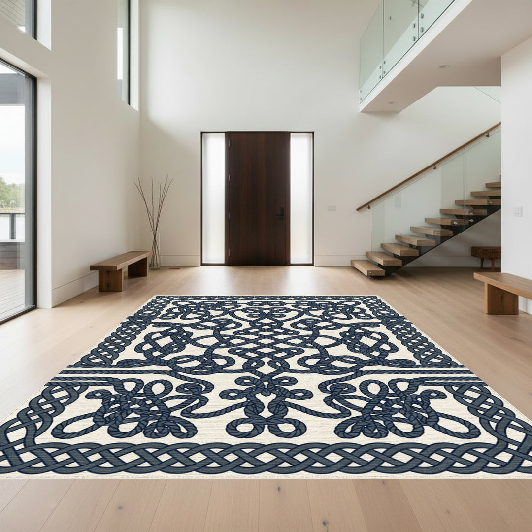 Navy Rope Knot Border Rug