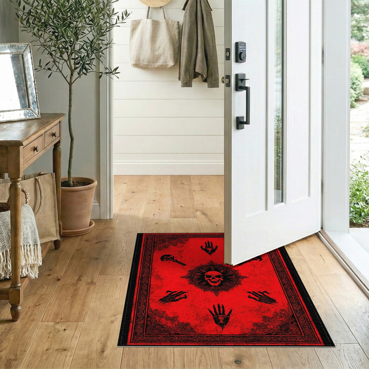 Red Distressed Gothic Skull Area Rug