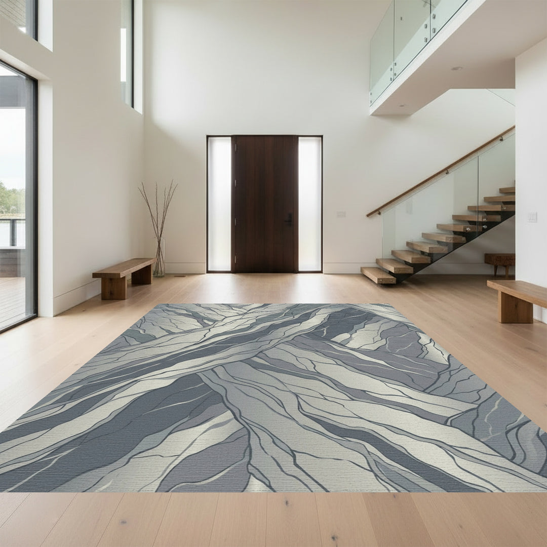 Abstract Gray Swirling Lines Rug