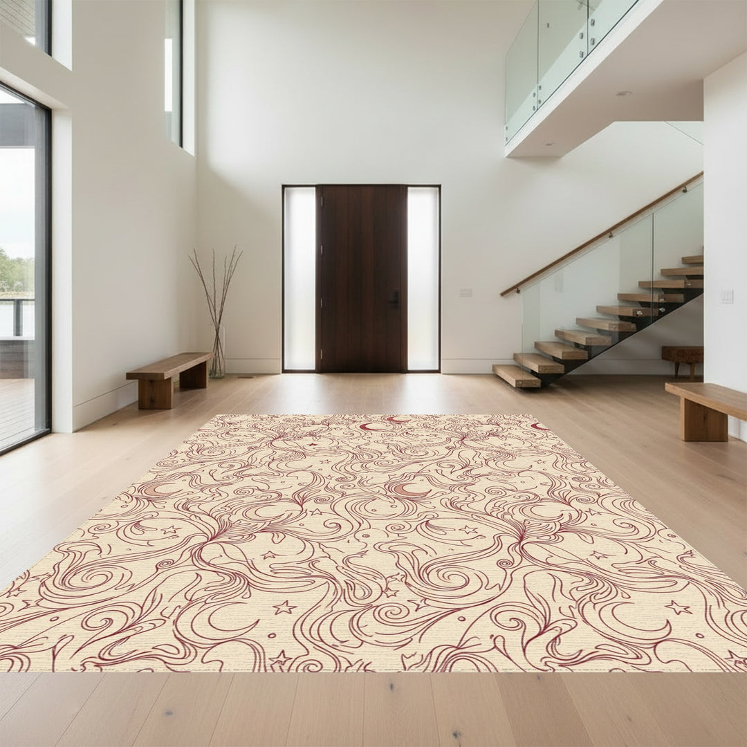 Crimson Moon Crescent Floral Swirls Rug