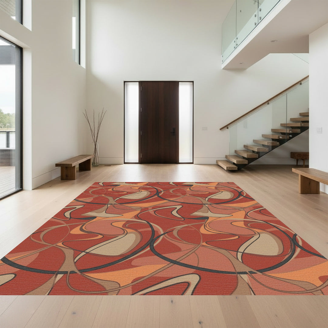 Terracotta Swirls Abstract Ribbon Art Rug