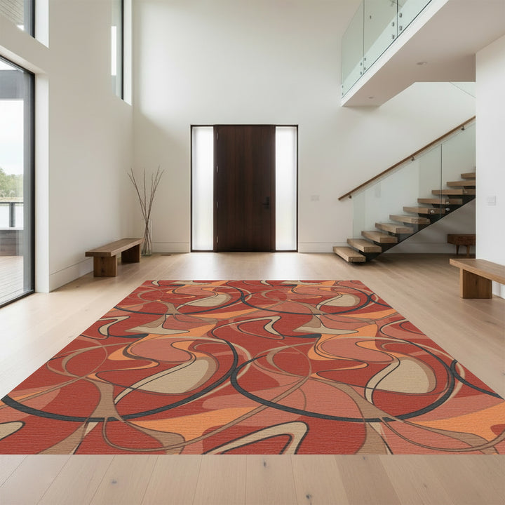 Terracotta Swirls Abstract Ribbon Art Rug