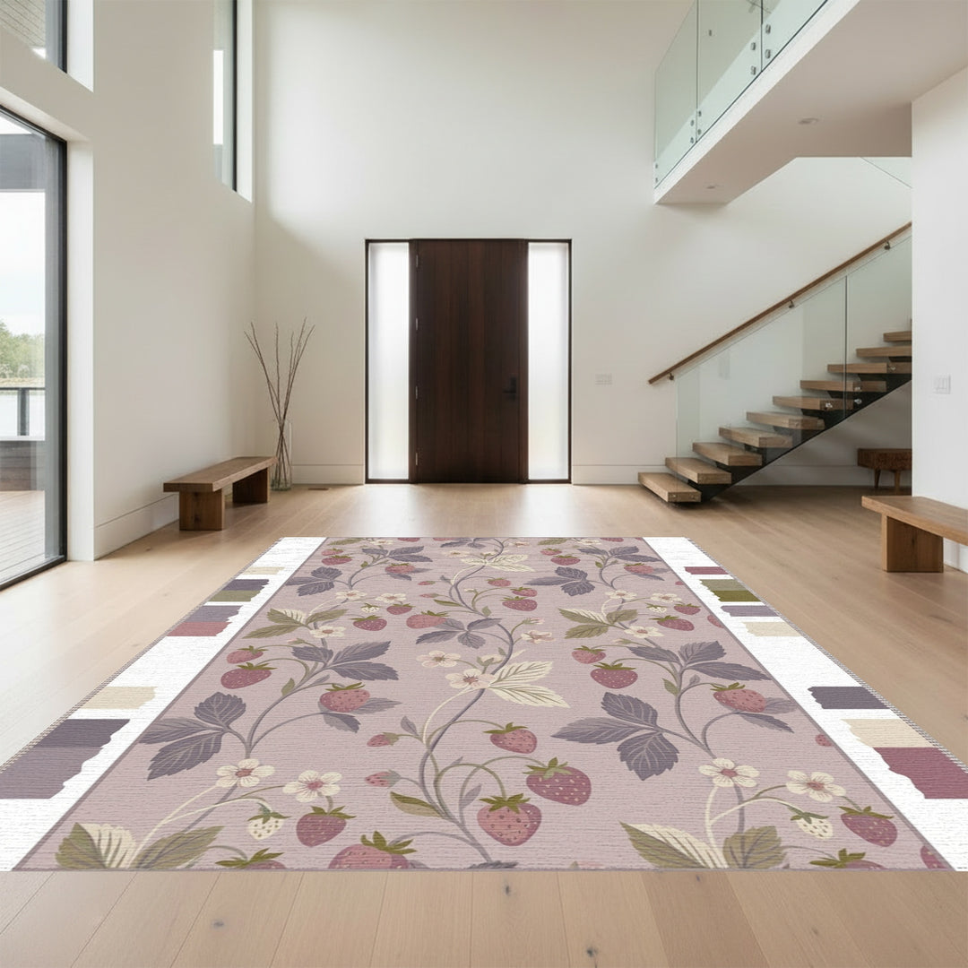 Dusty Rose Strawberry Vine Flourish Rug