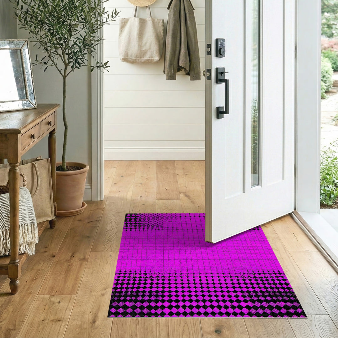 Bold Pink Geometric Washable Area Rug