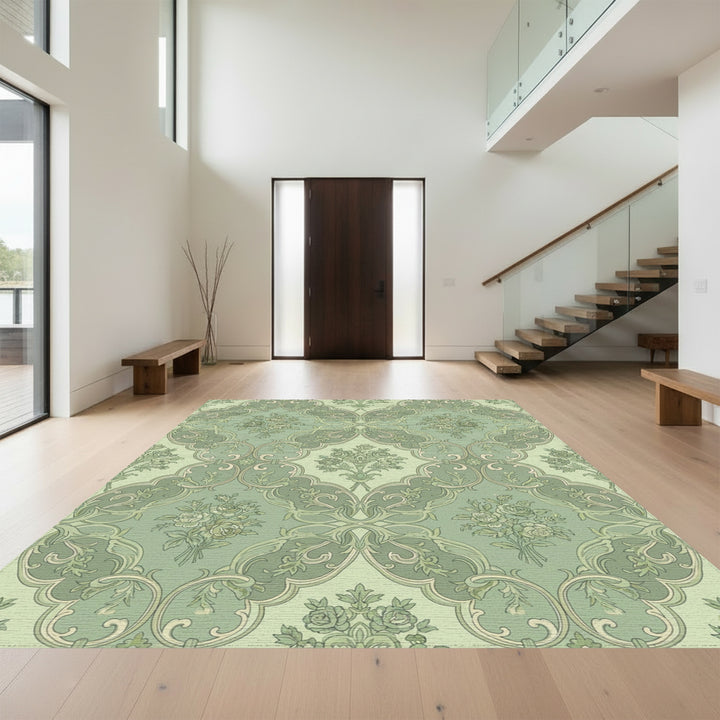 Sage Green Floral Rococo Arch Rug