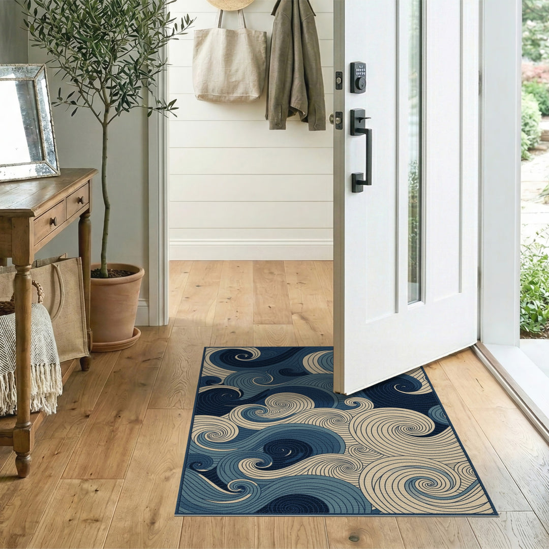 Blue Swirl Abstract Area Rug