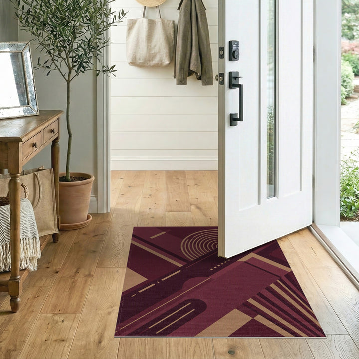 Geometric Red Area Rug with Gold Accents