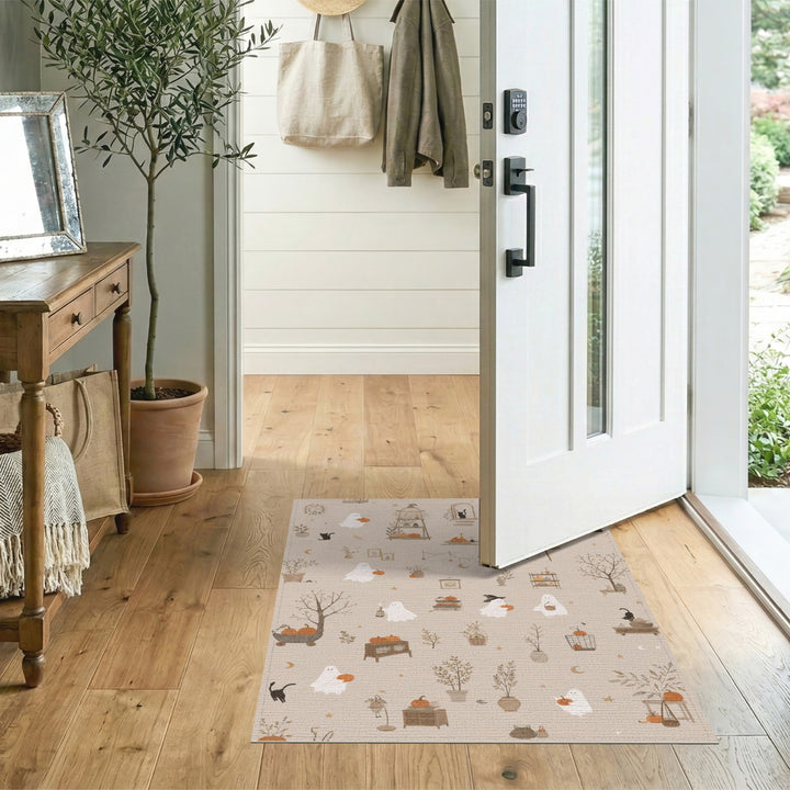 Cute Ghost Pumpkin Beige Area Rug